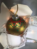 Large Hand Painted Ornament with Henna Art on Gold Glass Bulb