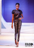 Black Iridescent Sequin and Knit Pullover Crewneck