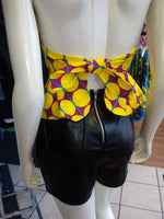 Flirty Ankara Halter Top with Peplum made from Yellow Polka Dot African Wax Block Cotton from Ghana