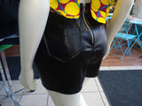 Flirty Ankara Halter Top with Peplum made from Yellow Polka Dot African Wax Block Cotton from Ghana