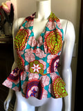 Flirty African Print Halter Top with Peplum made from Bright Mutlicolored Ankara