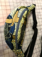 African Print Hip Bag in Gold and Blue Cotton