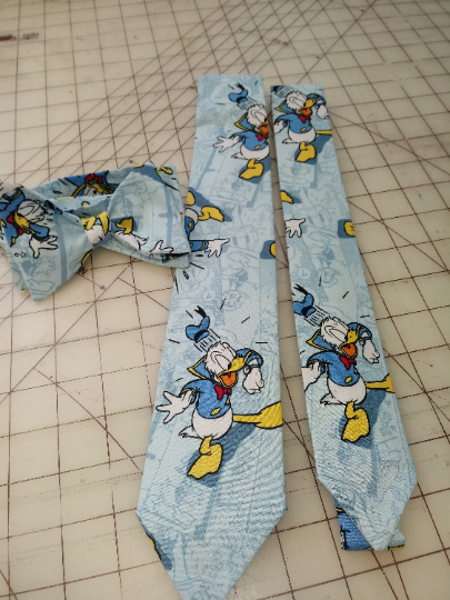 Donald Duck Neckties in bow tie, skinny tie, and standard tie styles, kids or adult sizes