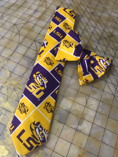 LSU Louisiana State University Neckties in bow tie, skinny tie, and standard tie styles, kids or adult sizes