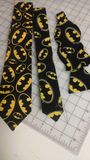 Batman Logo Neckties in bow tie, skinny tie, and standard tie styles, kids or adult sizes in black and yellow