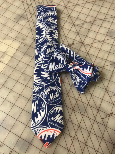 New York Mets MLB Neckties in bow tie, skinny tie, and standard tie styles, kids or adult sizes