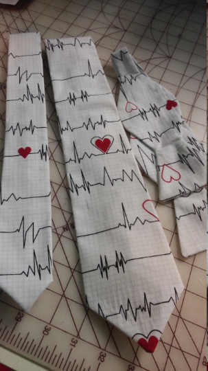 Heartbeat EKG Neckties in bow tie, skinny tie, and standard tie styles, kids or adult sizes