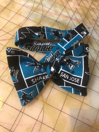 San Jose Sharks NHL Neckties in bow tie, skinny tie, and standard tie styles, kids or adult sizes