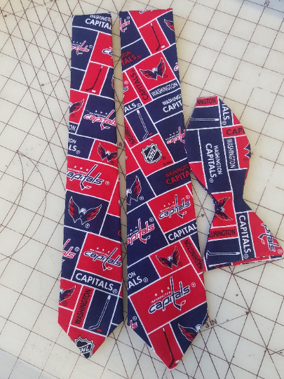 NHL Washington Capitals Neckties in bow tie, skinny tie, and standard tie styles, kids or adult sizes