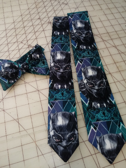 Black Panther Marvel Comics Neckties in bow tie, skinny tie, and standard tie styles, kids or adult sizes