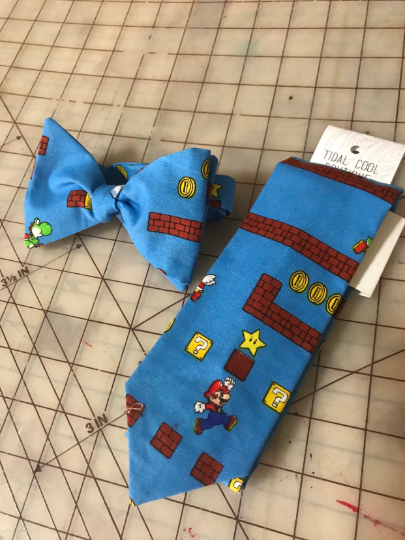 Nintendo Mario Bros Neckties in bow tie, skinny tie styles, kids or adult sizes