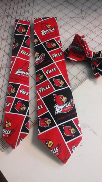 Louisville Cardinals Neckties in bow tie, skinny tie, and standard tie styles, kids or adult sizes