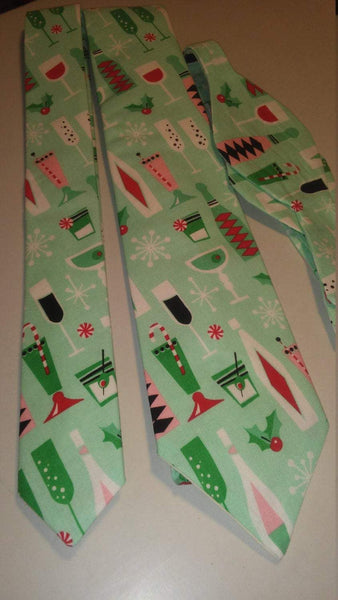 Retro Christmas Cocktail Party Neckties in bow tie, skinny tie, and standard tie styles,  adult sizes