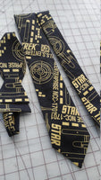 Star Trek Enterprise Black and Gold Neckties in bow tie, skinny tie, and standard tie styles, kids or adult sizes