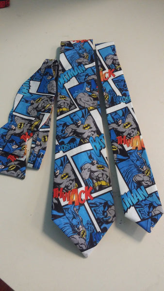 Batman Comic Neckties in bow tie, skinny tie, and standard tie styles, kids or adult sizes