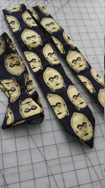 Star Wars C3PO Neckties in bow tie, skinny tie, and standard tie styles, kids or adult sizes