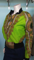 Lime Green Dashiki Unisex Bomber Jacket, Fully Reversible