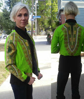 Lime Green Dashiki Unisex Bomber Jacket, Fully Reversible