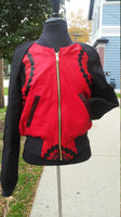 African Wax Block Cotton Reversible Unisex Bomber Jacket made from Red and Black Ankara fabric from Ghana