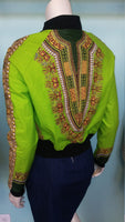 Lime Green Dashiki Unisex Bomber Jacket, Fully Reversible