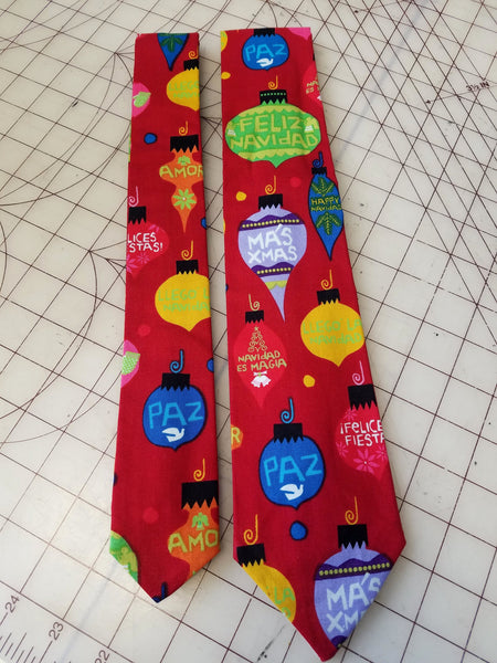 Feliz Navidad Christmas Neckties in bow tie, skinny tie, and standard tie styles, kids or adult sizes