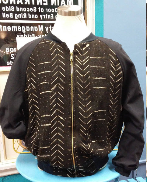 African Mud Cloth Reversible Unisex Bomber Jacket