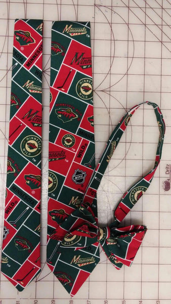 Minnesota Wild NHL Neckties in bow tie, skinny tie, and standard tie styles, kids or adult sizes