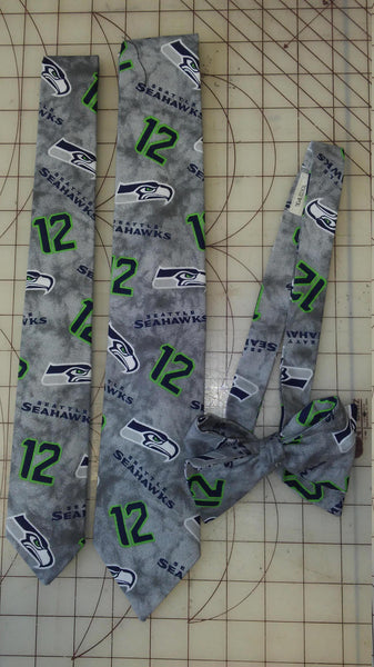 Seattle Seahawks 12th Man NFL Neckties in bow tie, skinny tie, and standard tie styles, kids or adult sizes