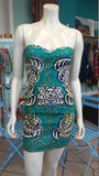 Ankara Bombshell Mini Dress in Beautiful Wax Block Seashell and Rope Nautical Fabric