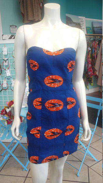 Bombshell Ankara Mini Dress in African Wax Block Cotton from Senegal