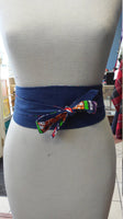 Reversible Ankara Obi Belt in African Wax Block Vlisco Cotton and Denim