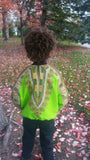 Dashiki Reversible Unisex Kids Lime Bomber Jacket made from Wax Block Cotton