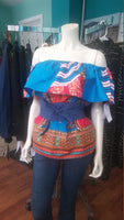 Ankara Wax Block Flounce Top in African Dashiki Print Cotton