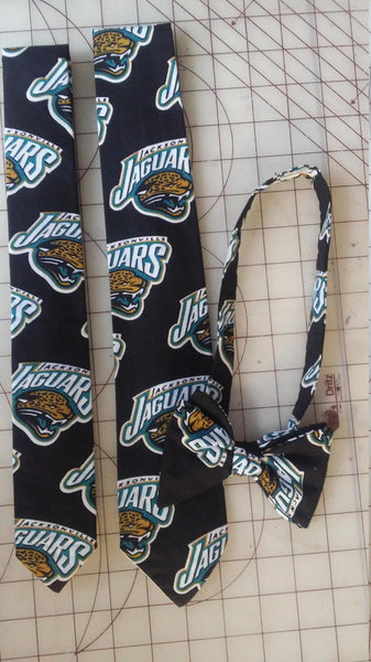 Jacksonville Jaguars NFL Neckties in bow tie, skinny tie, and standard tie styles, kids or adult sizes