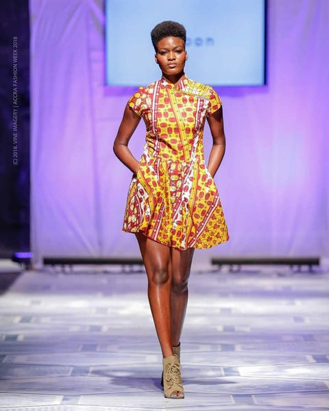 Ankara Dress with Mandarin Neckline Made from African Wax Block Cotton