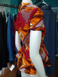 Peplum Blazer in Graphic Wax Block Ankara, with Short Sleeves and Hi Low hem