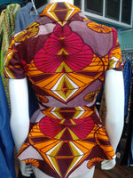 Peplum Blazer in Graphic Wax Block Ankara, with Short Sleeves and Hi Low hem