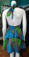 Flirty Halter Sundress in African Wax Block Cotton