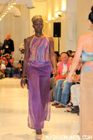 Purple Chiffon Harem Pants with Side Thigh Slits and Jersey Shorts Lining