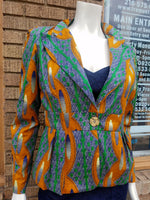 Fitted African Wax Block Cotton Blazer in ATL Ghanaian Fabric