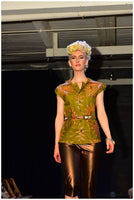 African Ankara Safari Top in Olive and Metallic Peach Wax Block Cotton