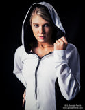 White Performance Hoodie with Cool Mesh Sides and Zip Front