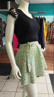 A-Line Canvas Wrap Skirt Turquoise and Gray