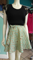 A-Line Canvas Wrap Skirt Turquoise and Gray