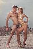 Sexy Plunge Swimsuit in Gold Sequin and Spandex