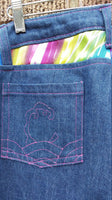 Tidal Cool Jeans with Multicolored Striped Accents and Blue Denim