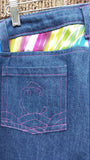 Tidal Cool Jeans with Multicolored Striped Accents and Blue Denim