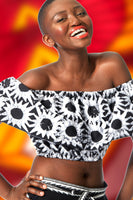 Off Shoulder African Batik Flounce Crop Top