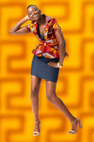 Peplum Blazer in Graphic Wax Block Ankara, with Short Sleeves and Hi Low hem