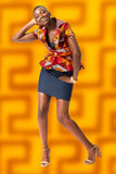 Peplum Blazer in Graphic Wax Block Ankara, with Short Sleeves and Hi Low hem